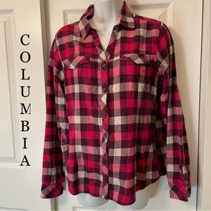 Columbia Pink Purple Plaid Flannel Shirt M